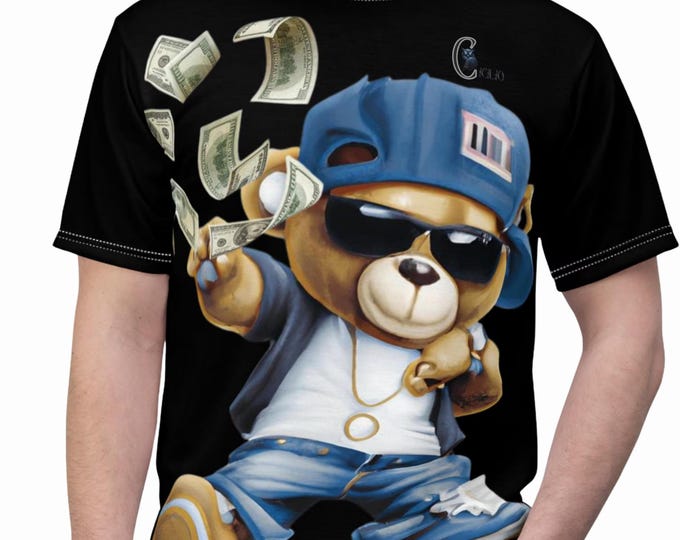 Vibrant Abstract Art T-Shirt | Original Design with Artist Logo, Unisex Tee, Urban Style, Bear Graphic Tee, Money Print Shirt, Colorful