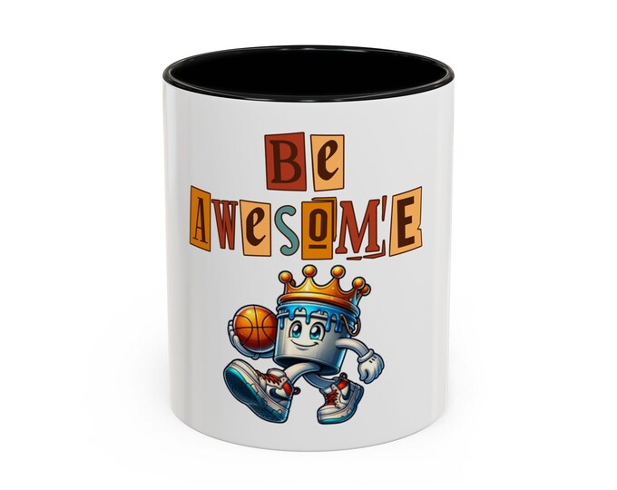PAPABe Awesome Coffee Mug - Fun Black Handle Cup, Motivational Gift for Coffee Lovers, Basketball Fan Mug, Cute Cartoon Design