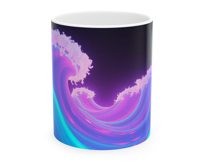 PAPALavender Wave Ceramic Mug, Colorful Coffee Cup, Unique Gift for Beach Lovers, Ocean Decor, Vibrant Kitchen Accessory