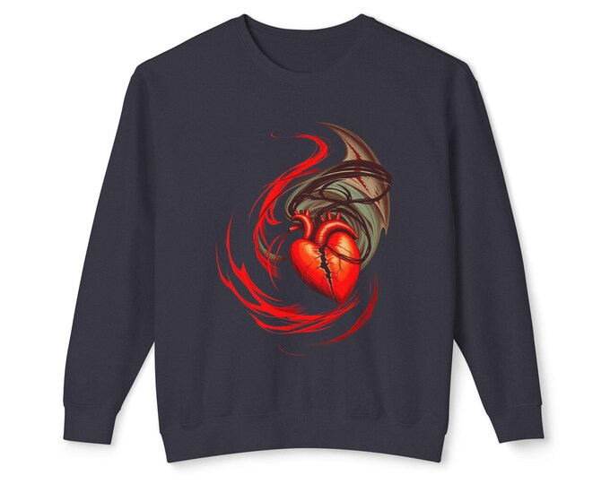 Dragon Heart Unisex Lightweight Crewneck Sweatshirt - Unique Gift for Fantasy Lovers, Cozy Layering Piece for Fall and Winter, Comfortable