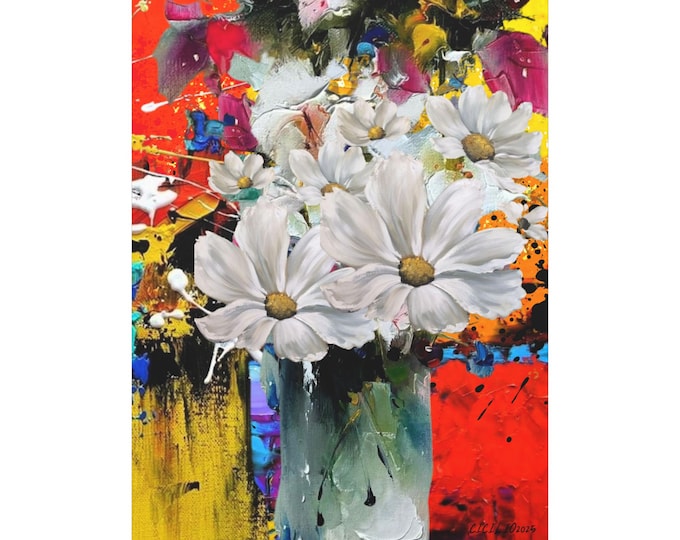 PAPAColorful Floral Canvas Artwork, Vibrant Flower Wall Decor, Art for Home, Bright Room Accent, Gift for Art Lovers, Modern Decor