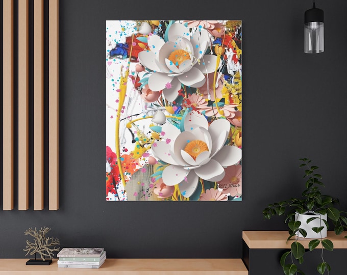 PAPAAbstract Floral Canvas Prints, Colorful Home Decor, Art for Living Room, Office Wall Art, Vibrant Gift for Art Lovers