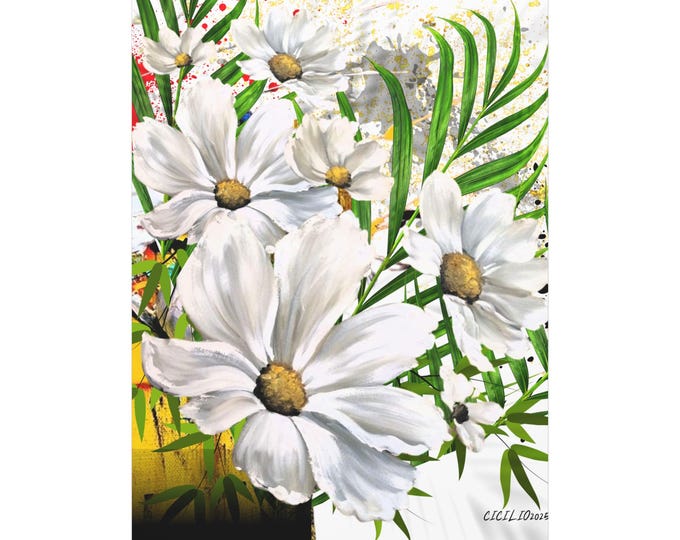 PAPAFloral Canvas Art Print, Bright White Flower Wall Decor, Modern Home Accent, Gift for Plant Lovers, Birthday Decor, Bohemian Style