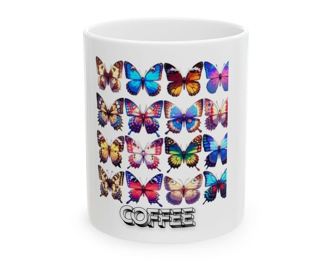 PAPAColorful Butterfly Coffee Mug, Butterfly Decor, Gift for Nature Lovers, Unique Tea Cup, Perfect for Coffee Enthusiasts