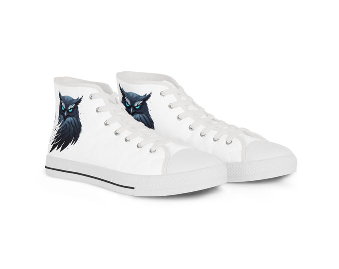 PAPAFierce Owl Graphic High Top Sneakers, Unique Stylish Walkers, Casual Footwear for Men, Trendy Urban Sneakers, Gift for Animal Lovers,