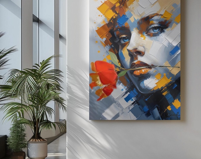Colorful Floral Portrait Canvas Art, Modern Decor, Wall Art, Gift for Art Lovers, Home Decoration, Unique Artwork