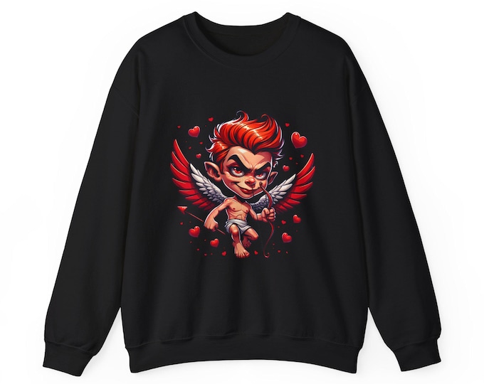 PAPACute Cupid Graphic Unisex Crewneck Sweatshirt, Playful Valentine's Day Gift, Cozy Casual Wear, Heart Theme, Unisex Apparel