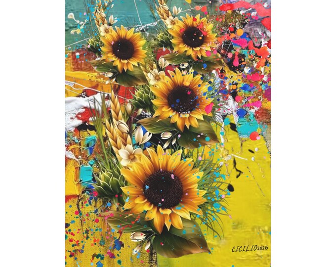 PAPAVibrant Floral Canvas Art, Colorful Home Decor, Sunflower Wall Hanging, Boho Room Decoration, Gift for Flower Lovers