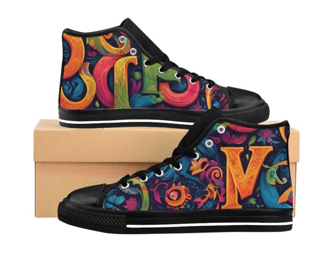 PAPAColorful Women's Classic Sneakers for Everyday Style, Artistic High-Top Shoes, Unique Gift for Her, Trendy Footwear, Stylish Sneakers