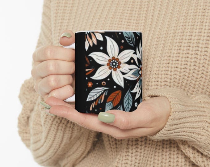 PAPAFloral Pattern Ceramic Mug - Unique Gift for Coffee Lovers, Housewarming, Birthday, Desk Decor, Home Kitchen, Vintage Style