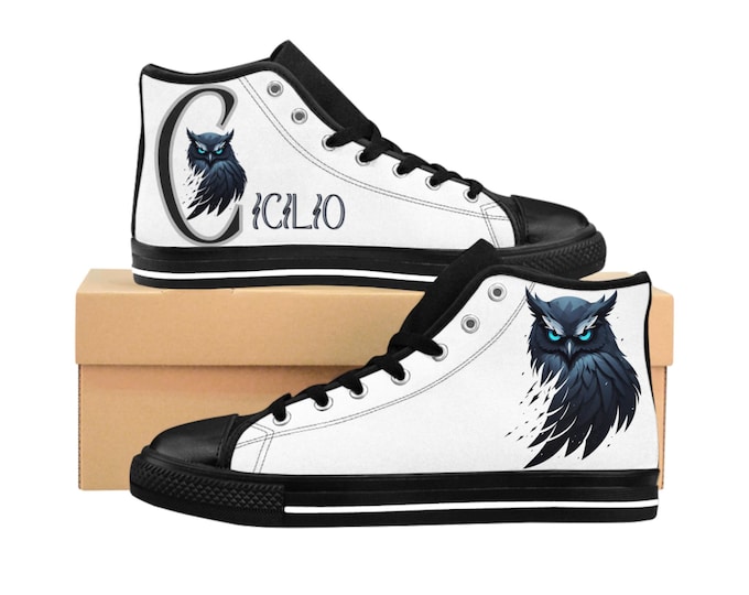 PAPAOwl Graphic High-Top Sneakers for Women, Unique Casual Footwear, Perfect for Animal Lovers, Gift for Birthdays, Halloween, Everyday Wear