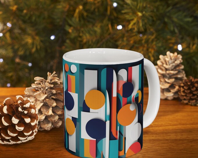 PAPAModern Abstract Ceramic Mug | Colorful Geometric Design for Coffee Lovers, Gift for Art Enthusiasts, Unique Housewarming Mug, Quirky