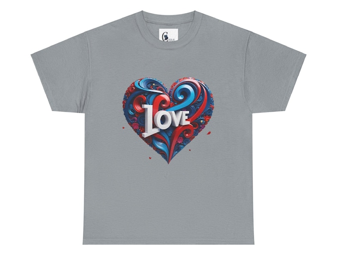 PAPAVibrant Love Heart Unisex Heavy Cotton Tee, Gift for Valentine's Day, Casual Wear, Couples Matching Tee, Heart-Themed Apparel