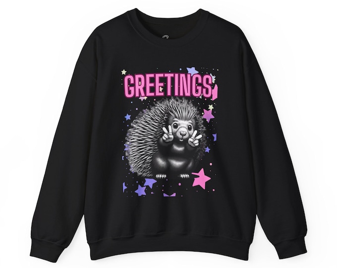 PAPAGreeting Hedgehog Sweatshirt, Cute Animal Apparel, Funny Gift for Friends, Cozy Unisex Crewneck, Birthday & Holiday Clothing