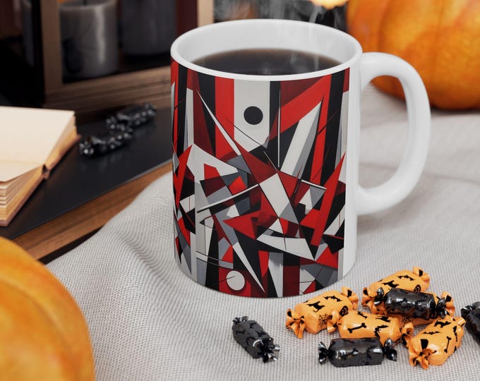 PAPAAbstract Geometric Ceramic Mug, Unique Art Coffee Cup, Modern Home Decor, Gift for Artists, Perfect for Birthdays, Housewarming