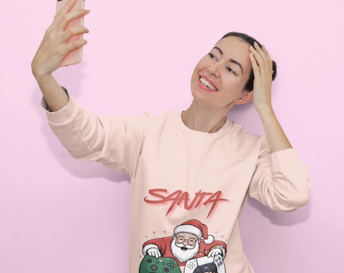 Santa Playing Video Game Sweatshirt | Christmas Gaming Holiday