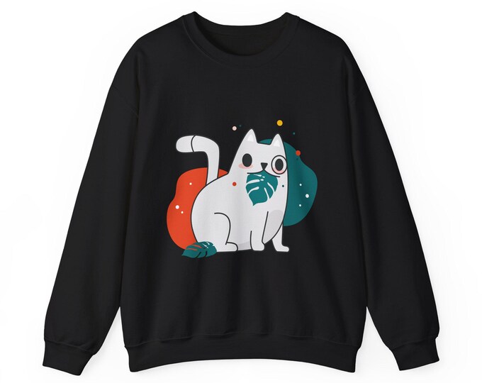 PAPACute Cat Illustration Crewneck Sweatshirt, Animal Lover Gift, Cozy Casual Wear, Unisex Sweatshirt, Perfect for Pet Owners, Birthday Gift