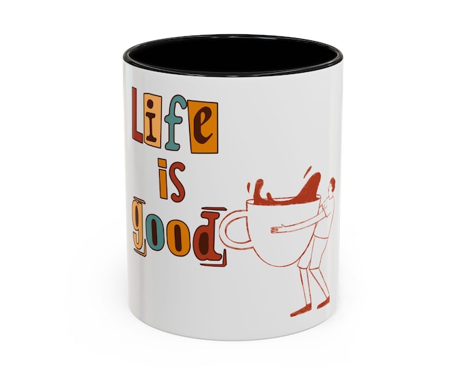 PAPALife is Good Accent Coffee Mug, Funny Gift, Motivational Drinkware, Home Office Mug, Coffee Lover's Gift, Unique Gift Idea