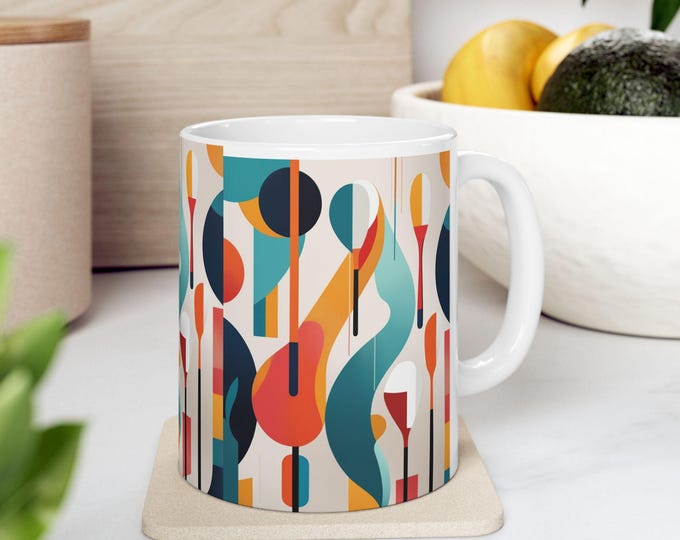 PAPAColorful Abstract Ceramic Mug, Artistic Coffee Cup, Unique Tea Mug, Modern Gift for Her, Stylish Kitchen Decor, Vibrant Drinkware