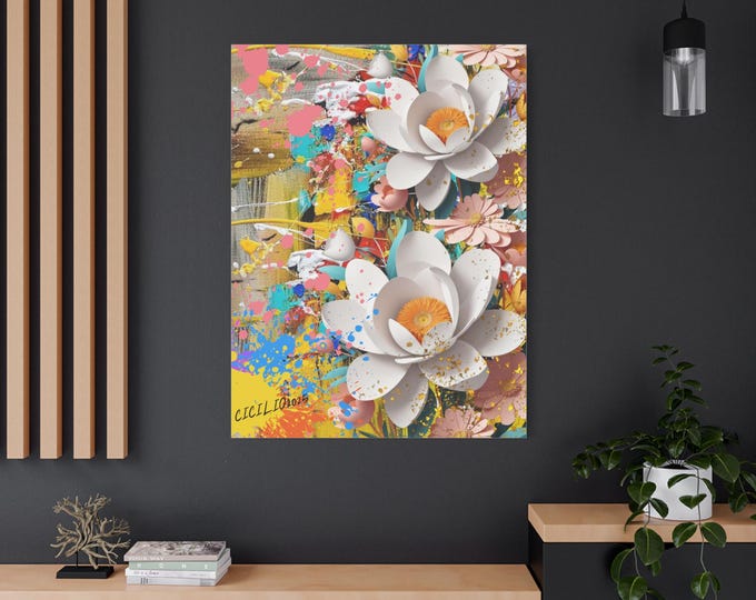 PAPAFloral Canvas Wall Art Print, Colorful Flower Decor, Modern Home Wall Art, Gift for Nature Lovers, Boho Style Wall Decor