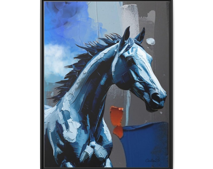 PAPABlue Horse Canvas Art | Framed Abstract Wall Decor | Modern Equine Art, Horse Lovers Gift, Animal Prints for Home, Office