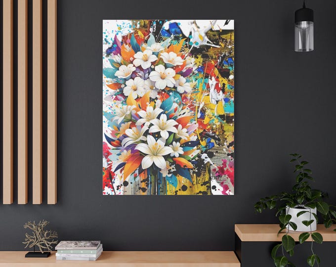 PAPAFloral Art Canvas Print, Colorful Flower Wall Art, Modern Home Decor, Unique Gift, Bright Wall Decor, Flower Artwork
