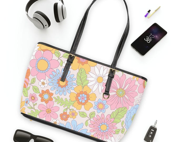 PAPAFloral PU Leather Shoulder Bag, Trendy Tote, Everyday Bag, Gift for Her, Casual Summer Accessory