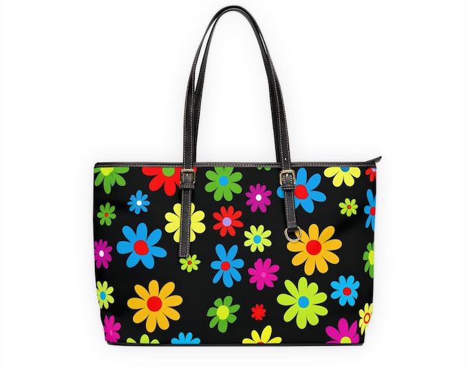PAPAColorful Floral PU Leather Shoulder Bag - Stylish Tote for All Occasions, Perfect for Spring, Everyday Use, Gifts