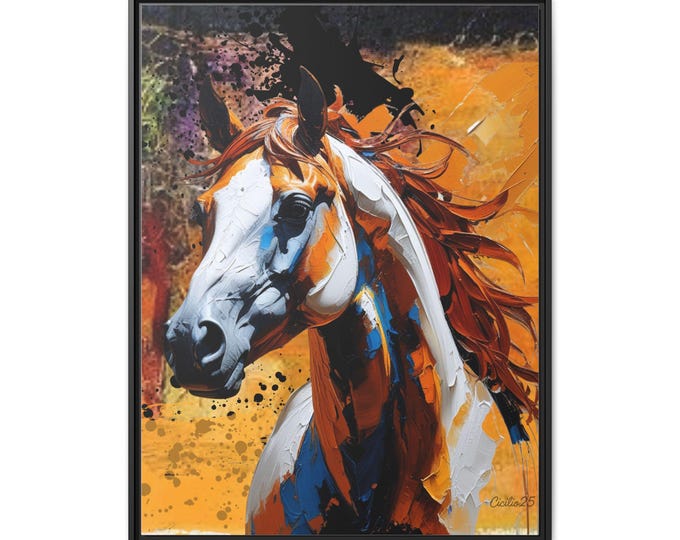 PAPAFramed Horse Art Print, Colorful Canvas Wall Decor, Rustic Home Design, Equestrian Gift, Animal Lover's Artwork, Artistic Horse Print