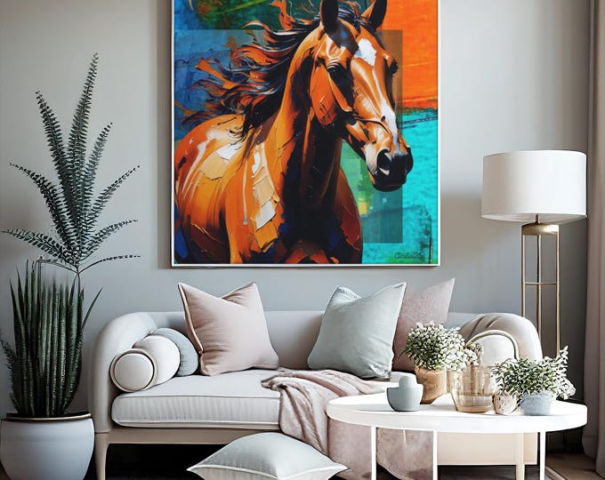 Vibrant Horse Portrait Canvas Art, Colorful Wall Decor, Equine Lover Gift, Modern Home Artwork, Horse Aesthetic Wall Art
