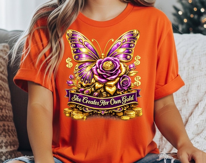 Women Empowerment Shirt, Boss Woman Tee, Gold Butterfly Shirt, Motivational Shirt for Women, Self Made Gift