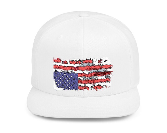 Patriotic Flat Bill Snapback Hat, USA Flag Cap, Stylish Summer Accessory, Independence Day Gift, Trendy Streetwear
