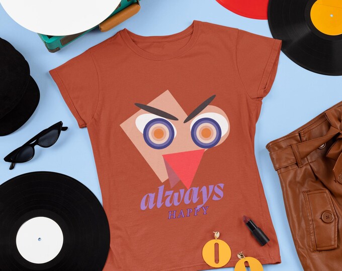 PAPAAlways Happy Unisex Heavy Cotton Tee, Casual Gift, Positive Vibes, Everyday Wear, Fun Graphic T-Shirt, Motivational Apparel