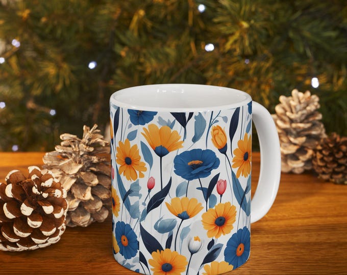PAPAFloral Pattern Ceramic Mug - Perfect Gift for Garden Lovers, Coffee Enthusiasts, Mother's Day, Home Decor, Floral Drinkware