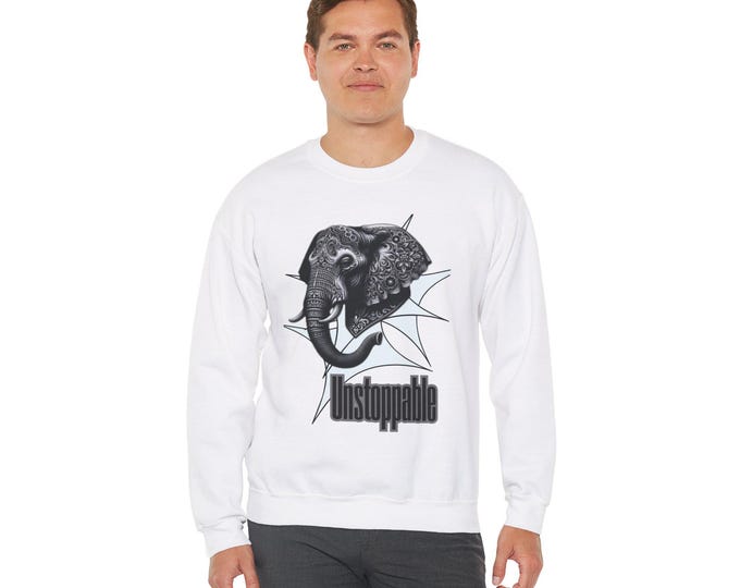 Unstoppable Elephant Crewneck Sweatshirt - Cozy Art Wear for Animal Lovers, Gift for Birthdays, Holidays, Inspirational Sweatshirt, Unisex