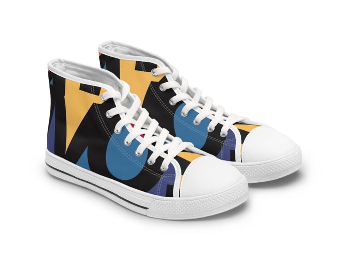 PAPAColorful Women's High Top Sneakers, Unique Fashion Footwear, Trendy Sneakers for Women, Artistic Casual Shoes, Perfect Gift for Her