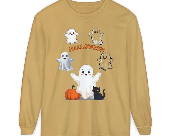 Halloween Ghosts Long Sleeve T-Shirt, Unisex Spooky Tee, Fall Apparel, Halloween Costume Shirt, Cute Ghost Top, Festive Autumn Wear