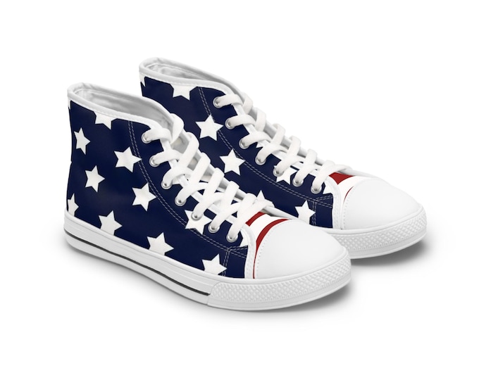 PAPAPatriotic Star High Top Sneakers, Stylish Casual Footwear, Ideal for July 4th, Everyday Wear, Great for Gifting, Trendy Sneakers