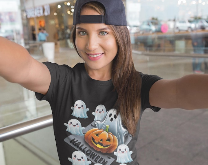 Spooky Ghosts Halloween Tee, Unisex Cotton Shirt, Halloween Costume, Fall Fashion, Boo T-Shirt, Ghost Lover Gift