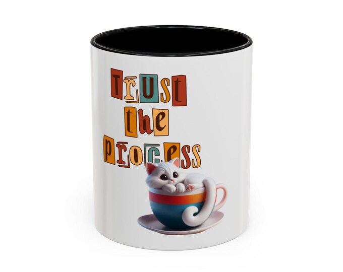 PAPAWhimsical Cat Coffee Mug, Trust the Process, Cute Gift, Pet Lover Gift, Vintage Inspired, Home Office Decor, Cat Lover Mug