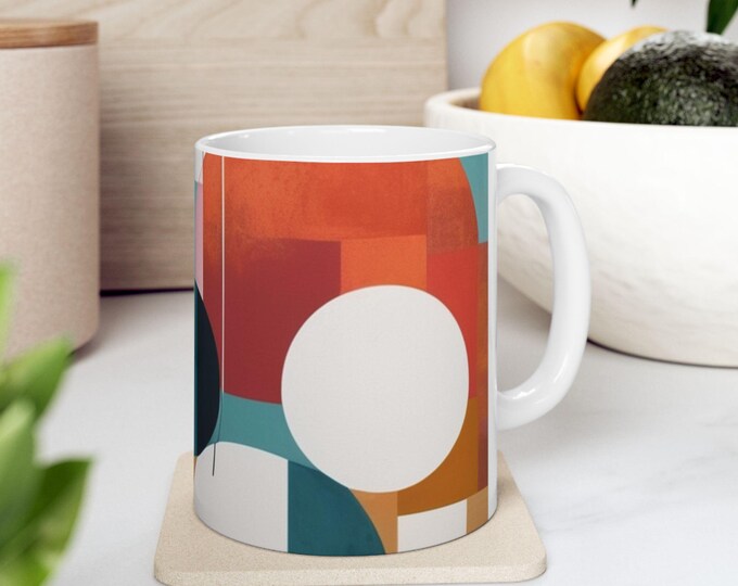 PAPAModern Abstract Ceramic Mug | Colorful Coffee Cup for Home & Office, Artistic Gift, Tea Lover's Mug, Stylish Drinkware