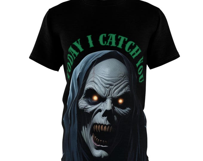 Spooky Graphic Tee, Horror Lover Gift, Unisex Halloween Shirt, Scary Graphic T-Shirt, Unique AOP Tee for Fans