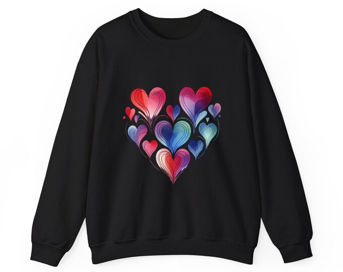 Colorful Hearts Crewneck Sweatshirt - Cozy Unisex Love Jumper for Valentine's Day, Gift for Couples, Heartfelt Apparel, Casual Wear, Soft