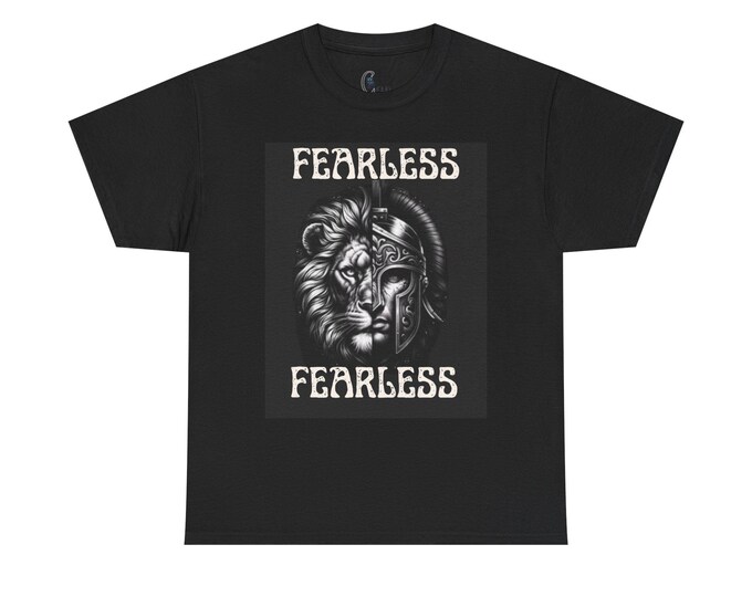 PAPAFearless Lion Unisex Heavy Cotton Tee, Motivational Graphic Shirt, Warrior Spirit Apparel, Gift for Men and Women, Bold Statement Tee