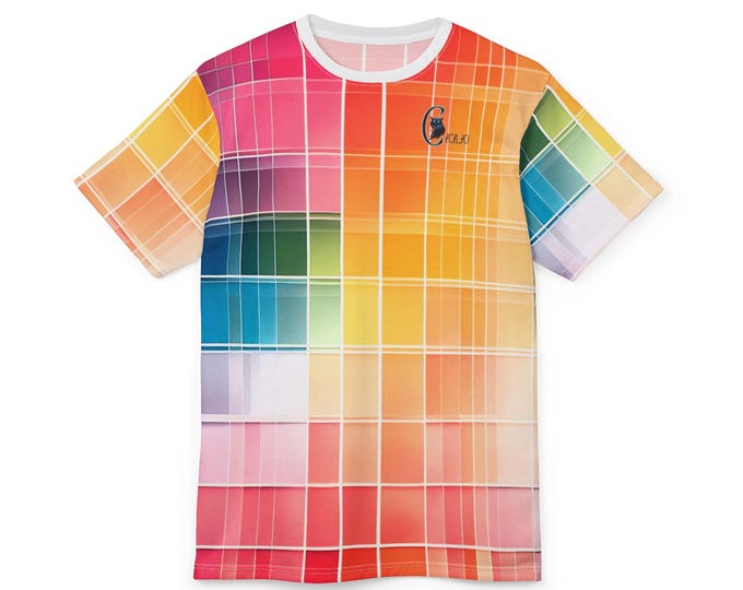 PAPAVibrant Grid Pattern Unisex Tee | Colorful Casual T-Shirt for Art Lovers, Summer Style, Gift for Creatives, Trendy Streetwear