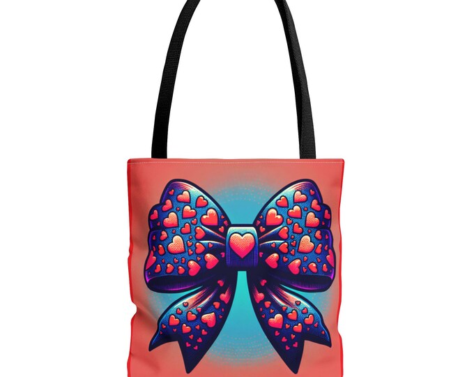 PAPALove Heart Bow Tote Bag, Cute Shopping Bag, Gift for Her, Valentine's Day Accessories, Stylish Everyday Bag