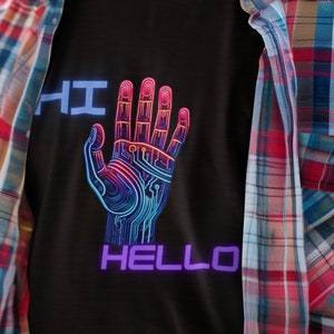 Camiseta de saudação AI Camiseta Olá Camiseta Oi Camiseta Camiseta de saudação de inteligência artificial, Cientista, Ficção científica, Tecnologia, ficção científica