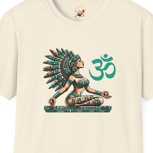 Yoga Shirt Om Aum T-Shirt Aztec Queen T Shirt Beautiful Aztec Woman Tee Meditation