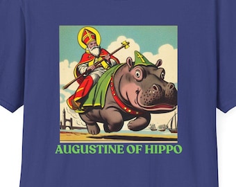 Saint Augustine of Hippo Shirt Retro Comic Vintage Comic T-Shirt St. Augustine Tee Hippopotamus Catholic Church Fathers