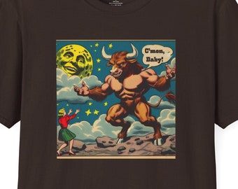 Minotaur Moon Shirt Sci-Fi Science Fiction Tee Retro 50&#39;s Comic T-Shirt Vintage Fifties Comics Tee Man In The Moon Fantasy Novel Art